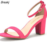 Women High Heels Sandals Women New Summer Shoes Woman Fashion Buckle Strap Square Heel Flock White Open Toe
