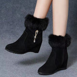 New Winter Fashion Women Wedges Ankle Boots Increasing Height Shoes High Heels Booties Metal Rhinestone Botas