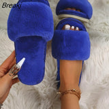 New Women Winter House Furry Slippers Non-Slip Casual Indoor Flats Floor Shoes Ladies Flip Flops Warm Shoes Solid