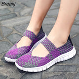 2021Women Shoes Lady Summer Slip On Flats Sneakers Breathable Lightweight Women Flat Shoes Manual Woven Shallow Women Casual