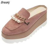 ladies flip comfortable rubber platform shoes ladies casual round toe flat loafers flat autumn suede women's