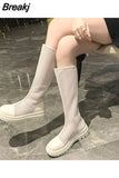 Boots Shoes Sexy Thigh High Heels High Sexy Round Toe Low Over-the-Knee Ladies Mid Calf Sandals Summer Rubber Fabric
