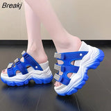 Women's Slippers Rhinestone Slippers Fashion for Women Outside Wear Summer Slope Heels Thick Soled Sandals Shoes Woman