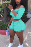 Piece Set Women Off Shoulder Buttons Crop Top Shorts 2 Piece Set Outfits Tracksuit Plus Size Casual Streetwear S-3XL