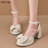 green Heels Shoes for Women Summer Fashion Square Head Buckle Mary Jane Shoes Outdoor Party Chunky Sandals Zapatos De