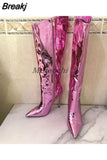 Boots Sexy Runway Stilettos Pointed Toe Women High Boots Candy Colors High Heels Shoes Side Zipper Long Botas Mujer