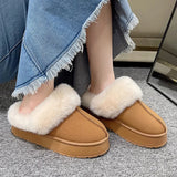 Women Thick Sole Faux Fur Slippers Winter Plush Warm Cotton Shoes Woman Indoor Outdoor Non Slip Fluffy Platform Slippers