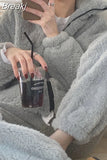 Pajama Sets Women Solid Warm Thick Long Sleeve Zip-up Coral Fleece Comfort Sleepwear Elastic Waist Loose Soft Elegant