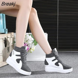Sneakers Women 2023 New High Top Platform Casual Wedges Autumn Winter Female Black Internal Increase Vulcanize Shoes