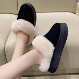 Women Thick Sole Faux Fur Slippers Winter Plush Warm Cotton Shoes Woman Indoor Outdoor Non Slip Fluffy Platform Slippers