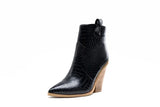 Gold Snake Print Ankle Boots For Women Wedge High Heels Boots Woman Runway Design Chunky Heels Botas Mujer Western