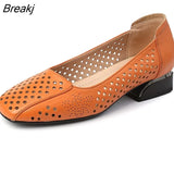 Genuine Leather Sandals Women Low Heels Shoes 2023 Spring Summer Square Toe Soft Sole Women's Fashion Shoes Big