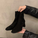 Breakj Short Boots 2024 New Autumn French Small Ankle Boots After Zipper Rough And Velvet Face Thin Martin