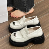 Loafers Platform Women Loafers Fashion Round Toe Chunky Heels Retro Flat Shoes Female Slip on Casual Dress Women