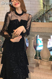 Winter Evening Party Dress Women Lace Design Korean Fashion Vintage Y2k Midi Dress Long Sleeve Black Cupcake Dress