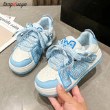 Women's Platform Vulcanized Shoes 2024 Spring Colorful Kawaii Casual Shoes Women's Board Shoes Round Toe Lace-up