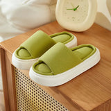 Sole Home Linen Slippers Women Open Toe Thick Bottom Indoor Slides House Shoes Woman Four Season Non Slip Couple