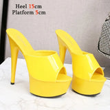 Women Shoes High Heels 2023 New Slippers Stripper Thick Bottom Platform Patent Leather Open Toe Bling Plus Size 43 Party