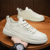 Men Fashion shoes lace up Sneakers High Quality genuine Leather Men Casual Shoes Flat White Shoes Man Designer