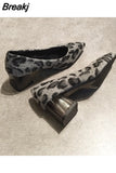 Pattern Thick High Heels Pointed Toe Shallow European Woman Shoes Comfy Fashion Party Sexy Ladies Pumps Slip on
