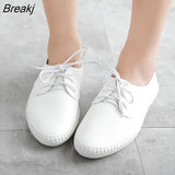 Spring Women Ballet Flats Oxford Flat Shoes Soft Leather Shoes Ladies Lace Up White Black Loafers Flats Boat Shoes