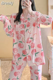 Women's Silk Long-sleeved Pajamas Sleepwear Suit Flower Printed High-grade Ice Silk Outside Home Wear Pijamas De