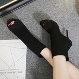 Ladies Peep Toe Stretch Fabric Knitting Ankle Boots Small Hole Hollow Out Breathable Dress Women High Heels Dance