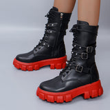Breakj Bottom Martin Boots Autumn And Winter New Round Head Belt Buckle Locomotive Boots Women's Boots