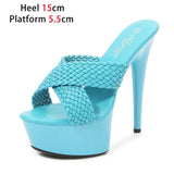 Size Platform High Heels Summer Fashion Outdoor Slippers Women Party Shoes High-Quality T-Runway Weave Sandals Mules