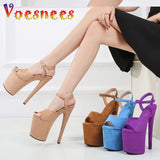 Sales 2023 New Style Suede Sexy 20cm Women Sandals High Heels Open Toe Buckles Nightclub Party Women Shoes Apricot Size