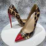 Patchwork Leopard Women Pointy Toe High Heel Shoes for Party Show Event Sexy Slip On Stiletto Pumps
