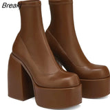 Boots Women Fashion High Platform Shaped High Heel Boots Chunky Heels Zipper Designer Shoes 44 Platform Shoes Women
