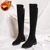 for Woman Middle Heel Footwear Winter Knee High Shaft Women's Boots Long Flat Gothic Spring Autumn Demi-season Quality