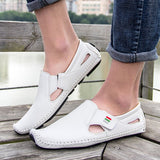 2023 Summer Breathable Leather Shoes Men Casual Loafers Brand Design Handmade Men Flats Soft Leather Moccasins Boat