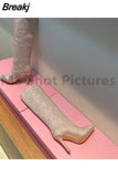 Women High Heels Shoes Crystal Rhinestone Pointed Toe Demonia Boots Stiletto Women's Knee High Boots Sexy Slip-On Botas De