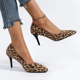 Women's Leopard Print Slip-On Stiletto Heels Non-Slip and Versatile Outdoor Shoes Thin High Heel Sexy