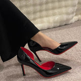 Breakj And Summer 2025 New Pointed Temperament Patent Leather Bare Red-Soled High-Heeled Shoes Women's Fine Side Air Work Shoes Single