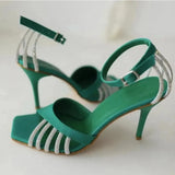 Women's New Rhinestone Sandals High Heels Strappy Sandals Women 2023 Summer Elegant Ladies Party Prom Bridal Wedding