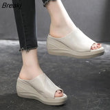Mouth Wedge Sandals 2023 New Women's Shoes Thick Bottom Casual Open Toe Breathable Women's Slippers Heels