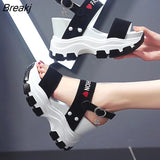 Sandals Sports New Summer Chunky High Heels Female Wedges Shoes for Women's Fish Toe Red Fashion Red Sandalia