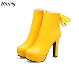 2019 Fashion Women Ankle Boots High Heels Platform Motorcycle Boots Fashion Lace-up White Black Ladies Shoes