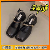 Breakj Sense Of Color Square Mary Treasure Shoes Coarse Heel Head Sandals Retro Commuter Buckle Back Empty Women Singles