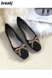 Women Shoes Brand Metal Decoration Flats Ballet Square Toe Flat Heels Ladies Lazy Loafers Soft Ballerina Female Zapatos De