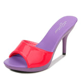 Brand Summer Slippers Women Mixed Colors PU Fine Heel 9cm Outside Sandal Platform Sexy Slipper Women Shoes Slides