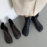 Spring Botas Shoes Flat Heel Zipper Boots Women Ladies Ankle Leather Rubber 2023 Soild Fabric Square Toe Zapatillas