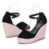 Size Wedges Sandals Bohemia Style Womens Sandals Hemp Rope High Heel Fish Mouth Sandals Small Size Women Shoes