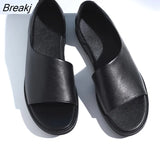 Leather Shoes Men Sandals 2022 Summer Cow Leather Mens Sandals Flat Non-slip Male Holiday Shoes Black Slip-on