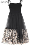 Vintage Black Strap Dress Gothic Casual 2023 Summer Sleeveless Sexy Retro Midi Dress Slim Korean Style Party Dress