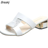 Colors Leather Women Slippers Elegant Open Toe Shallow Striped Non-Slip High-Heeled Slides Designer Fish Mouth