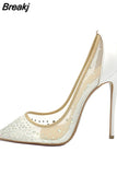 Shoes pointed toe glitter rhinestone stiletto sexy 12cm high heel wedding party dating pumps 8cm 10cm SJ007